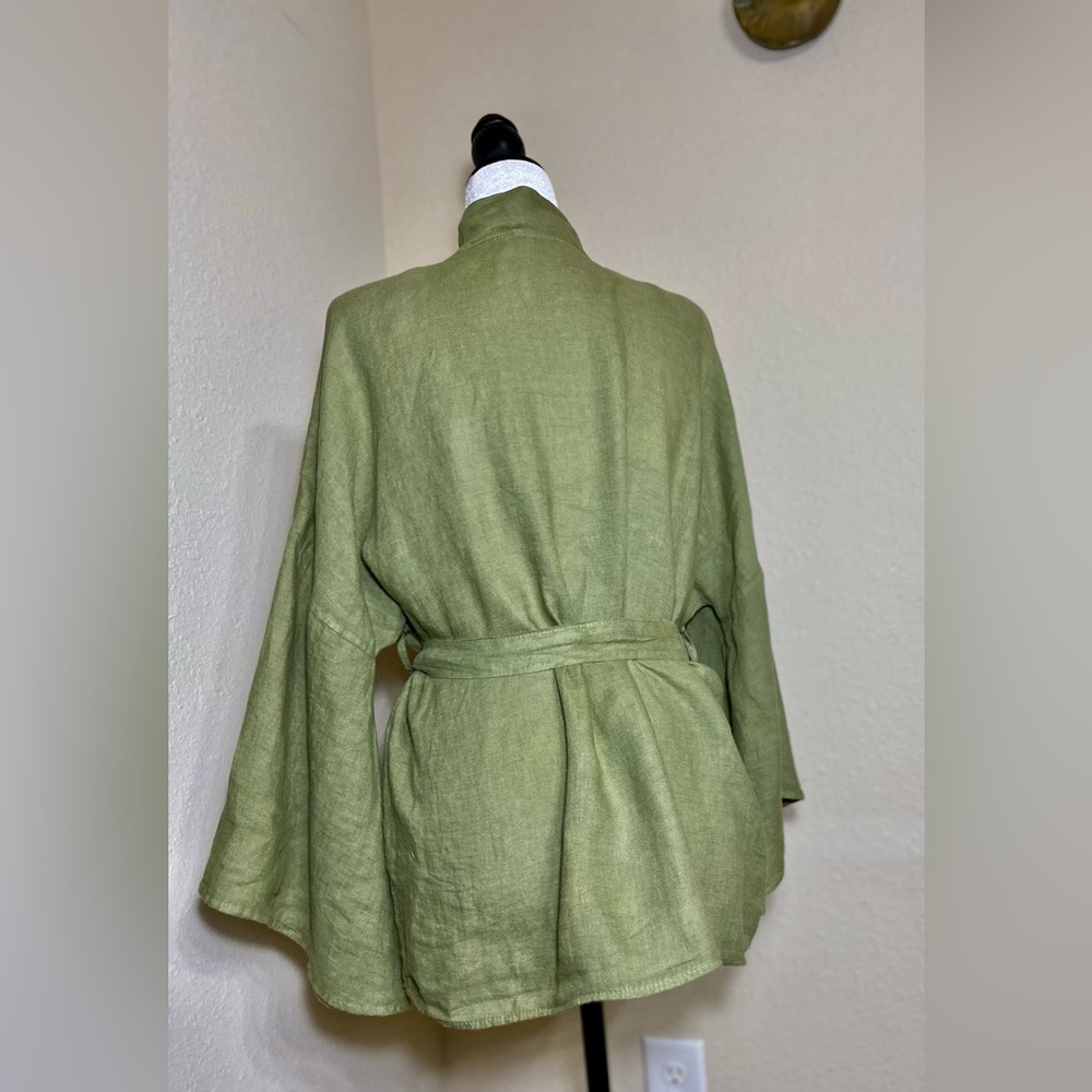 Linen Lightweight Jacket Kimono Belted Italy One Size - Picture 5 of 9